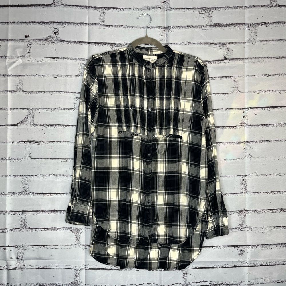 Denim & Supply Ralph Lauren Plaid Flannel Shirt Black White Grunge Festival L